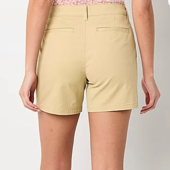 NWT a.n.a Mid Rise Midi Shorts Size 14 Khaki Cotton Blend Summer Casual - Picture 2 of 10
